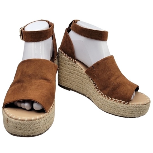 JustFab Brown Suede Macey Espadrille Wedge Sz 8 - Picture 1 of 11